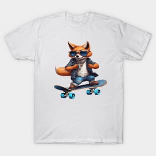 a fox riding a skateboard wearing sunglasses T-Shirt